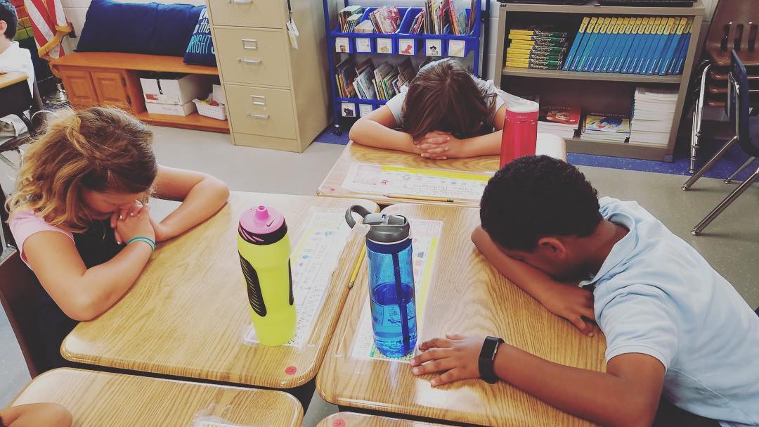 A glimpse of something our students do everyday—PRAY. Here our second graders are praying for all of those effected by the recent hurricanes