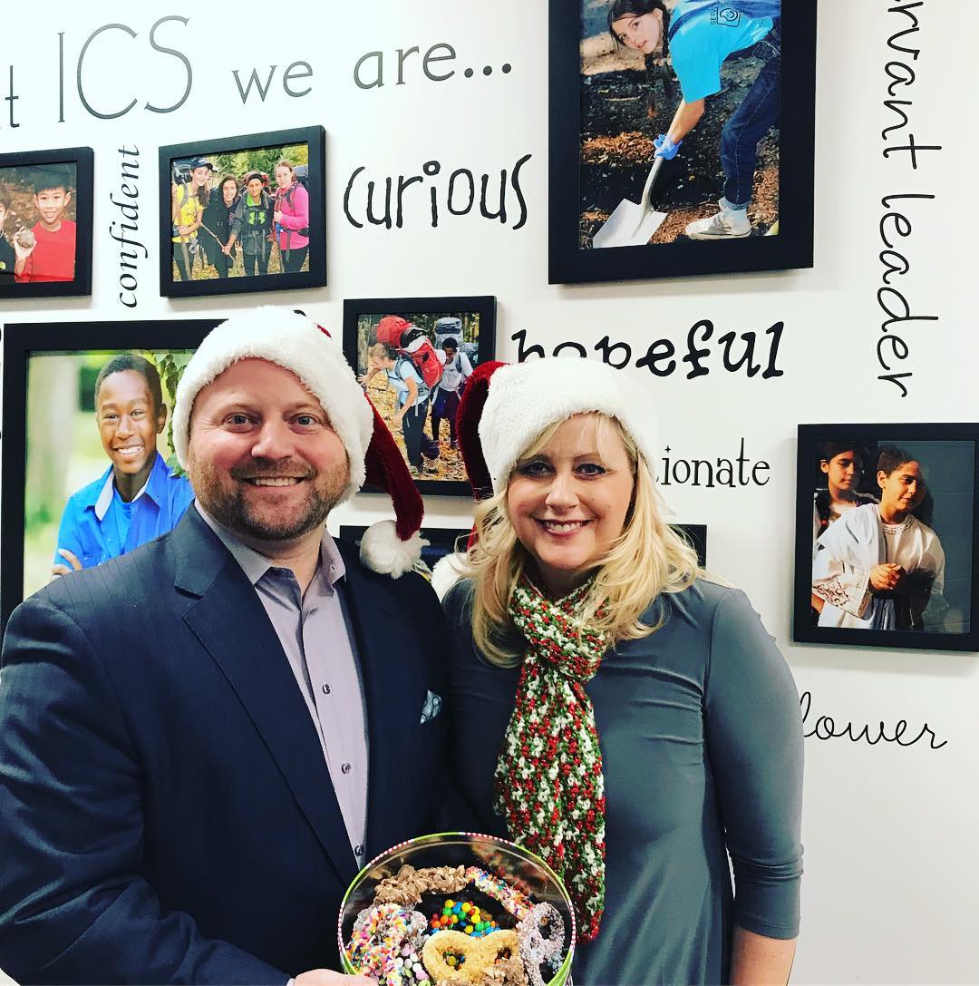 One of the blessing of Christmas is seeing former ICS graduates James Nellis and Nicole Nellis-Cockrell each year when they drop off delicious chocolate covered pretzels for the teachers and staff. @nellisgroup