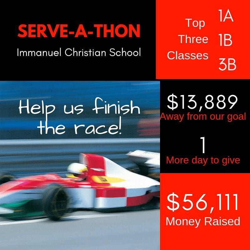 One more day to donate to Serve-A-Thon!! Help us meet our goal. Let’s finish this race strong. www.icsva.org/serveathon